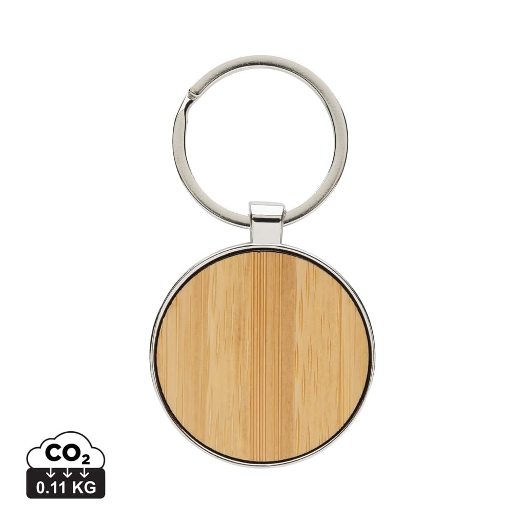 Portachiavi rotondo in lega di zinco riciclata RCS e bambù — Lanyard e portachiavi