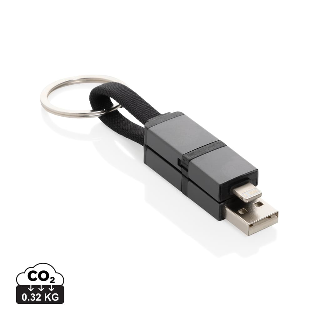 Terra recycled aluminium 4 in 1 60W fast charging cable — Phone & Tablet accessories promotional product