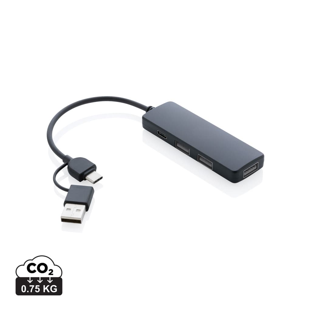 RCS recycled plastic USB hub with dual input — Phone & Tablet accessories promotional product