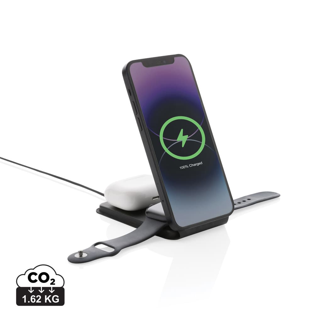 Swiss Peak RCS rPU 15W 3-in-1 magnetic wireless charger — Phone & Tablet accessories promotional product
