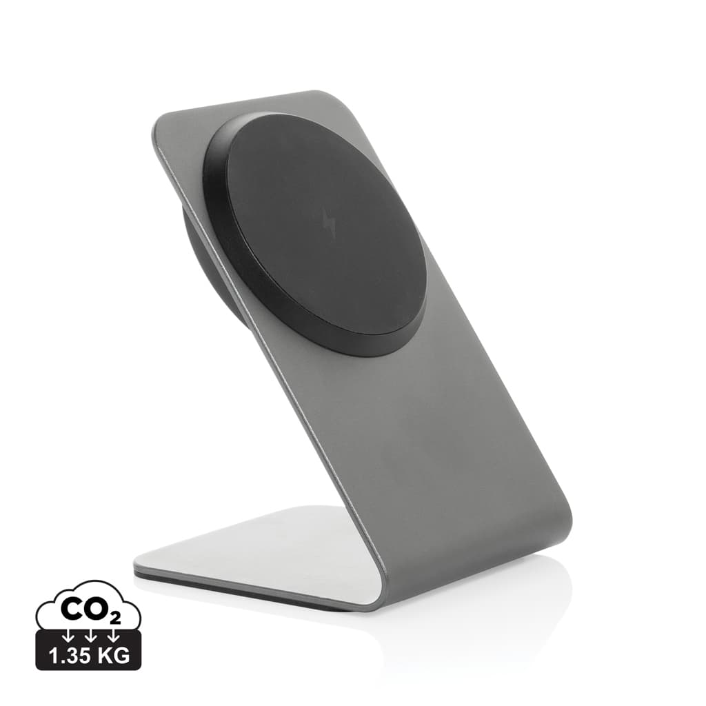 Terra aluminium 15W magnetic wireless charging phone stand — Phone & Tablet accessories promotional product