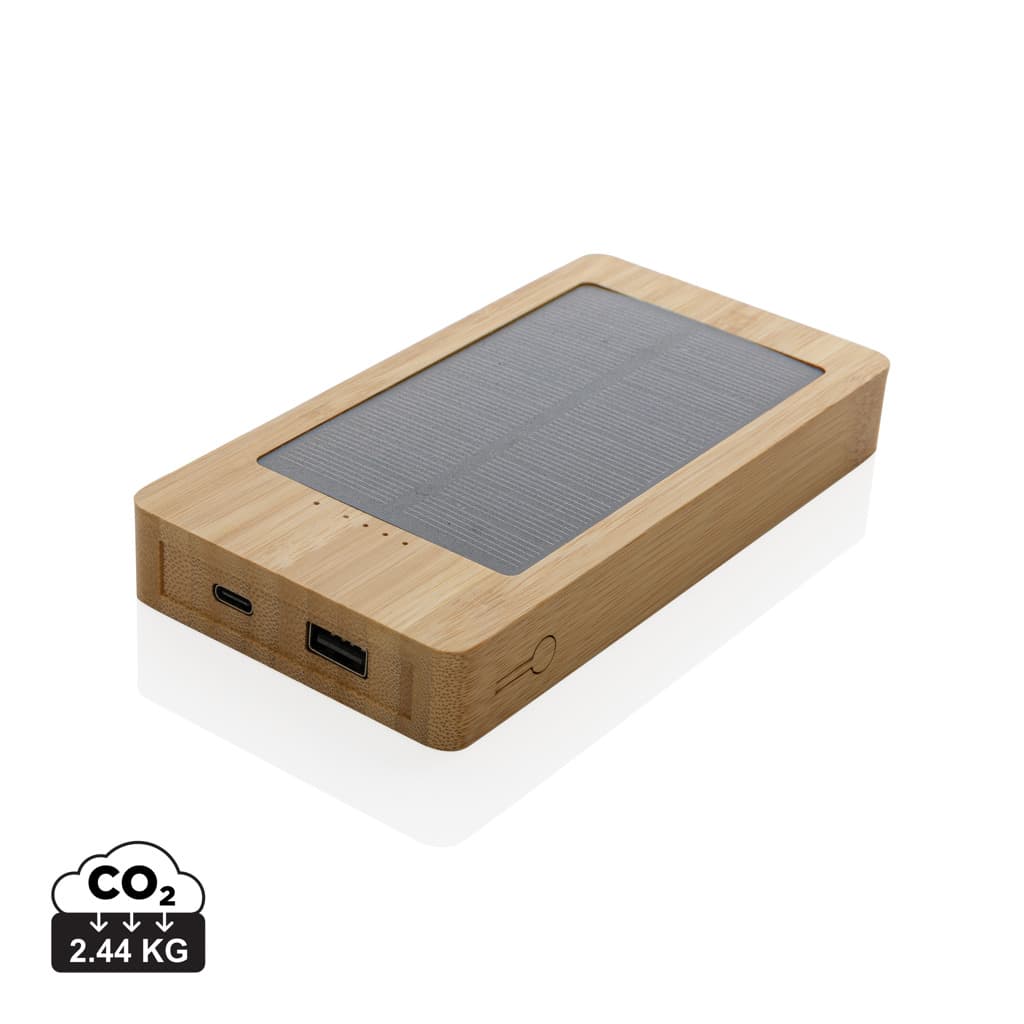 Sunwick 10.000 mAh Bamboo solar powerbank — Phone & Tablet accessories promotional product