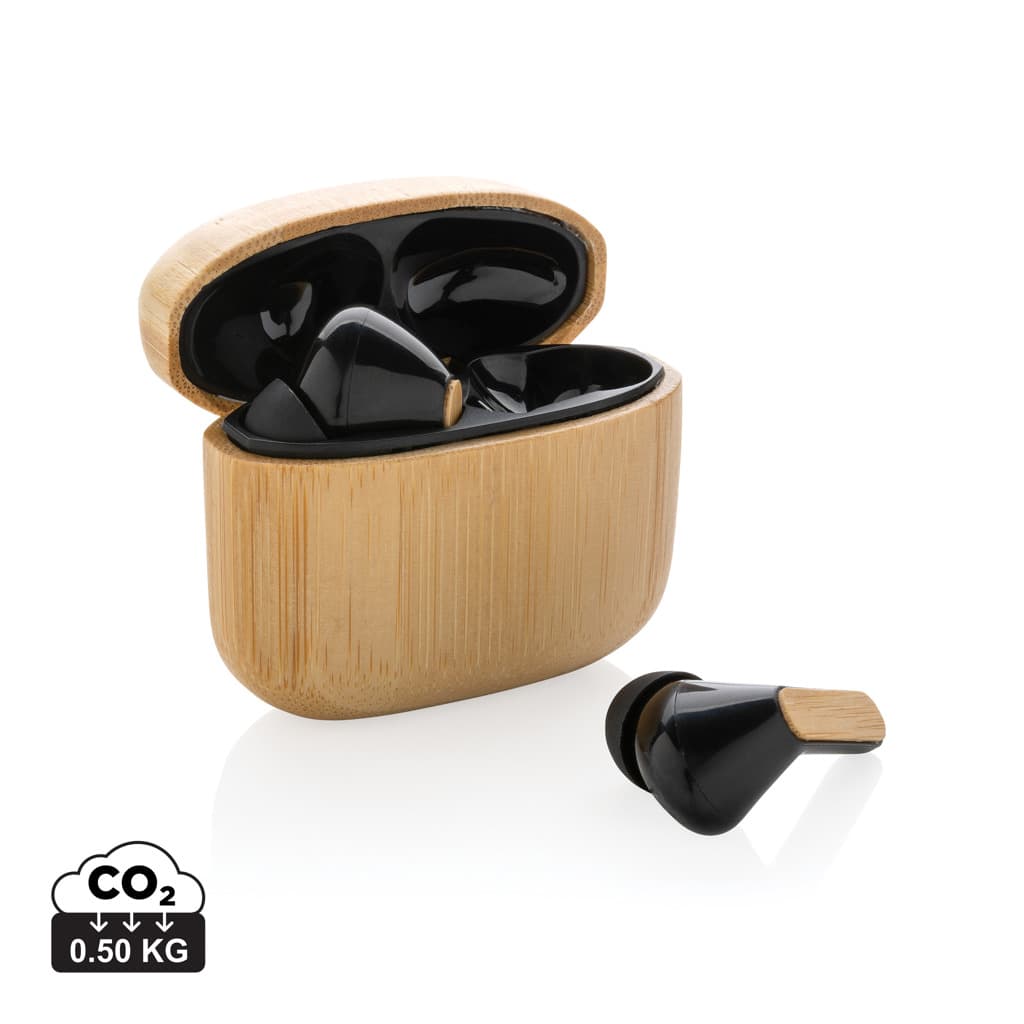 Bamboo TWS earbuds with RCS recycled plastic — Audio promotional product