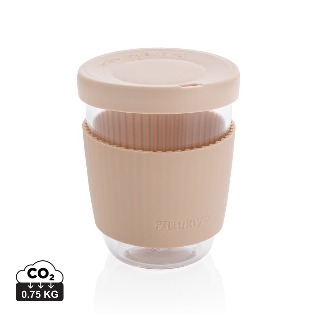 Bicchiere in vetro borosilicato Ukiyo con coperchio e manicotto in silicone — Borracce e tazze