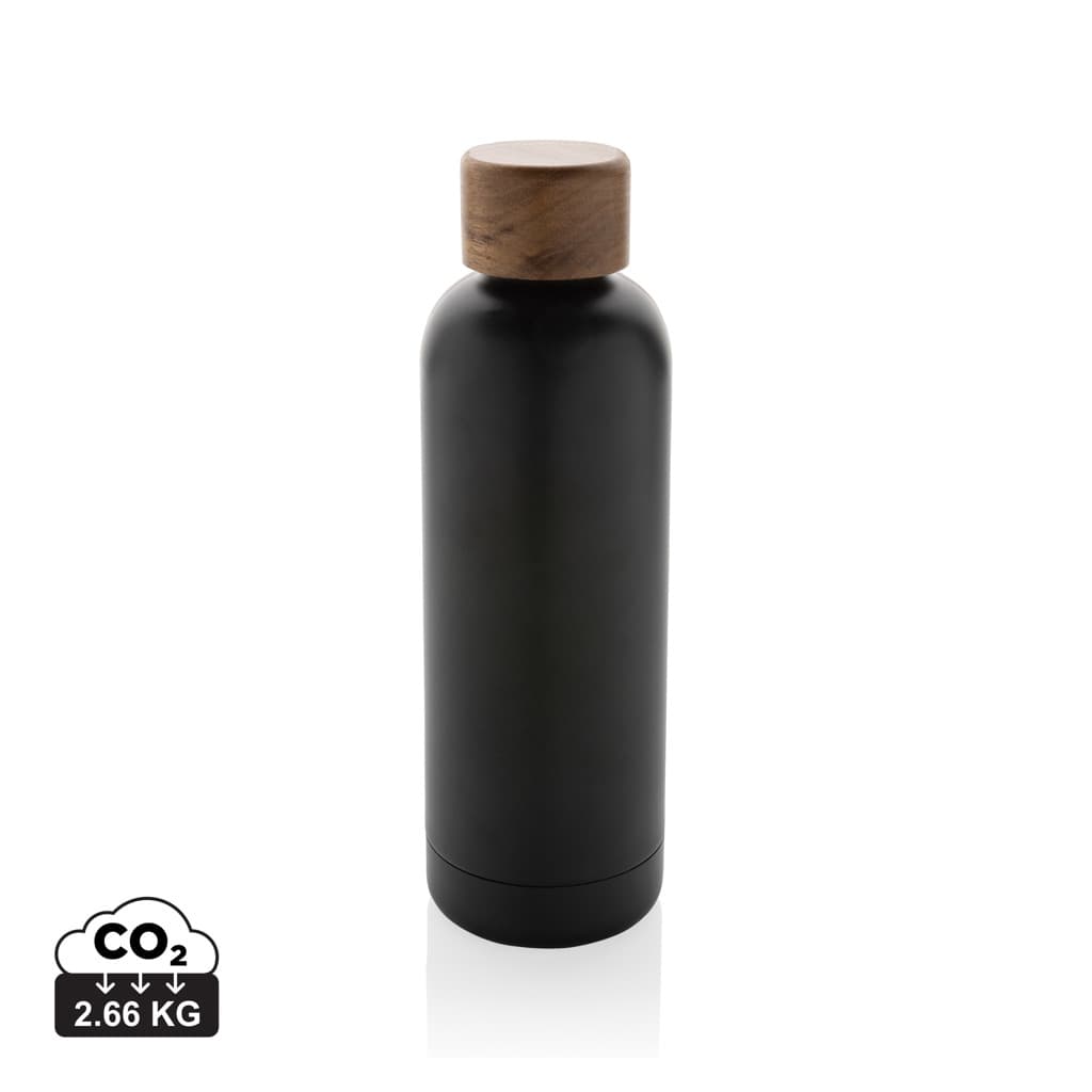 Wood RCS certified recycled stainless steel vacuum bottle — Drinkware promotional product