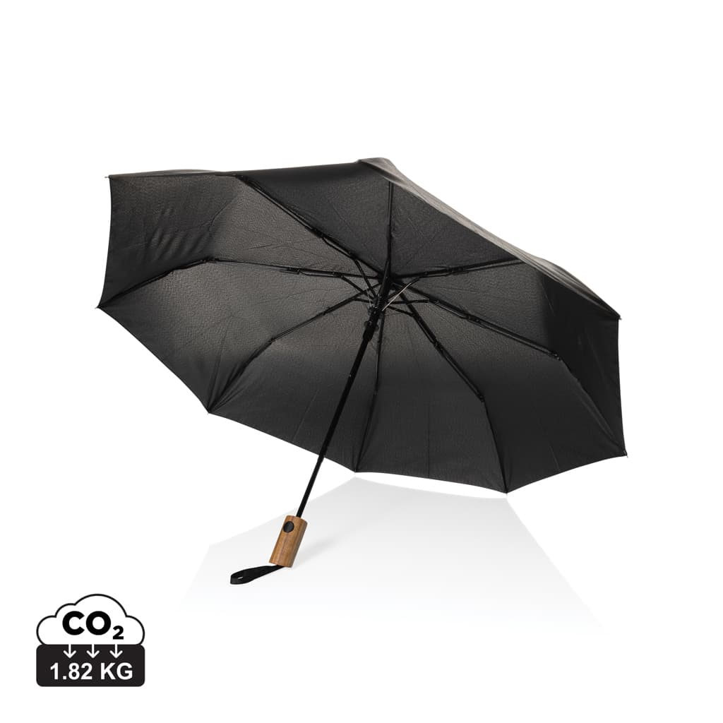Kaycey 21" AWARE™ RPET Acacia wood mini auto open umbrella — Umbrellas promotional product